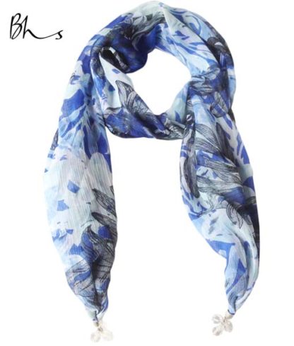 BHS lightweight blue floral jewelled end ladies scarf