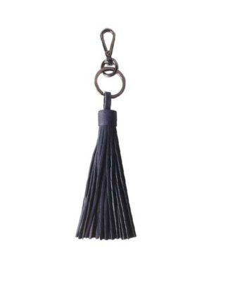 Pia-Navy Leather detachable handbag tassel key-ring charm