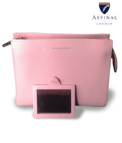 Aspinal Blossom Pink Medium size leather cosmetic case