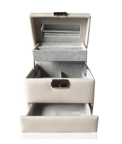 Small cream leatherette travel jewellery box