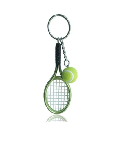 Green tennis ball racket key chain bag charm