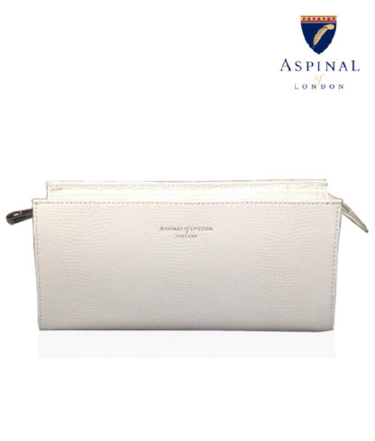 Aspinal small Ivory Lizard Leather Cosmetic Bag