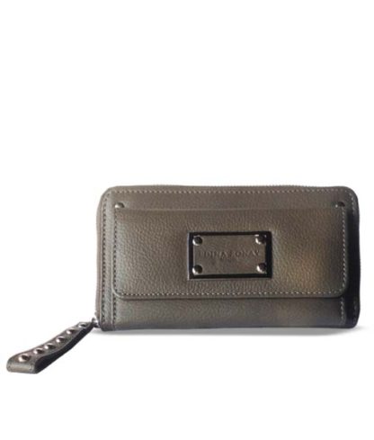 Edina Ronay Taupe/Grey leather Wristlet Purse