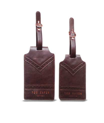 TED BAKER Chestnut Brogue leather luggage tag duo