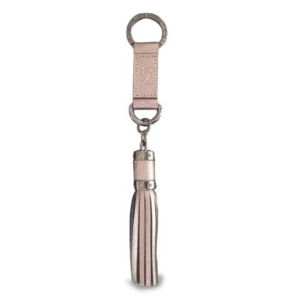 MODA IN PELLE Pink Bronze metallic leather keyring tassel charm