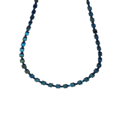 Deep Turquoise Hematite Cube Necklace