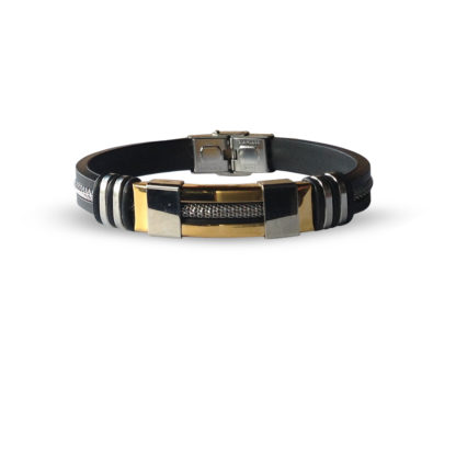 Mens Metal Accent Black Rubber Fashion Bracelet