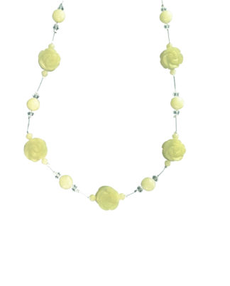 Carved Rose Yellow Jade and Swarovski Crystal illusion Necklace
