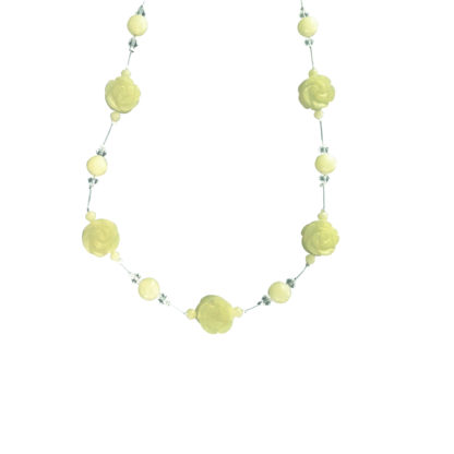 Carved Rose Yellow Jade and Swarovski Crystal illusion Necklace