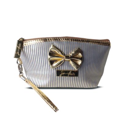 Jennifer's Collection Gold Striped Bow Cosmetic Bag