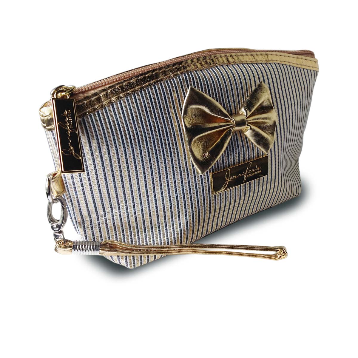 Download Jennifer's Collection Gold Striped Bow Cosmetic Bag ...