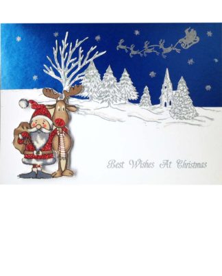 Janet Baron Hand Crafted Best of Friends Santa and Rudolph Christmas Card
