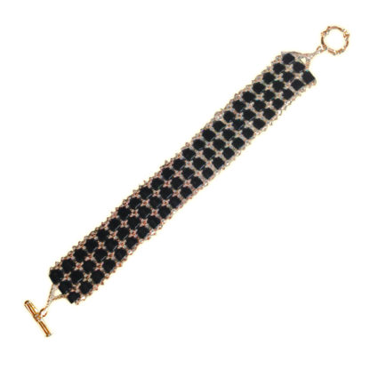 Black Iris Square Bead Cuff Bracelet