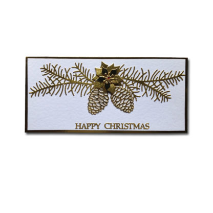 Golden Pine Gemstone Sprig | Handcrafted Christmas Card