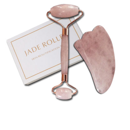 Rose Quartz Facial Roller | includes Gua Sha Scraping Tool